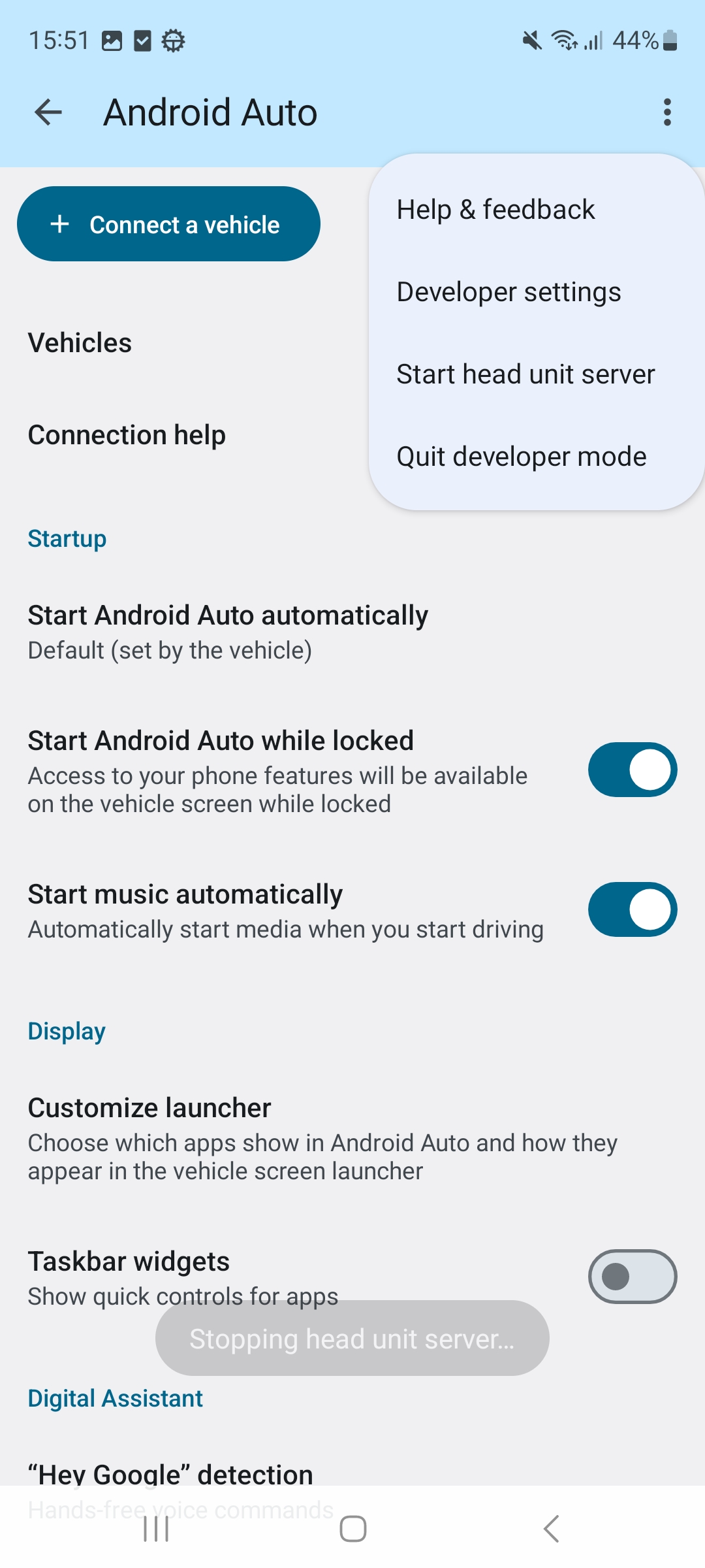Pozycja Start head unit server w menu