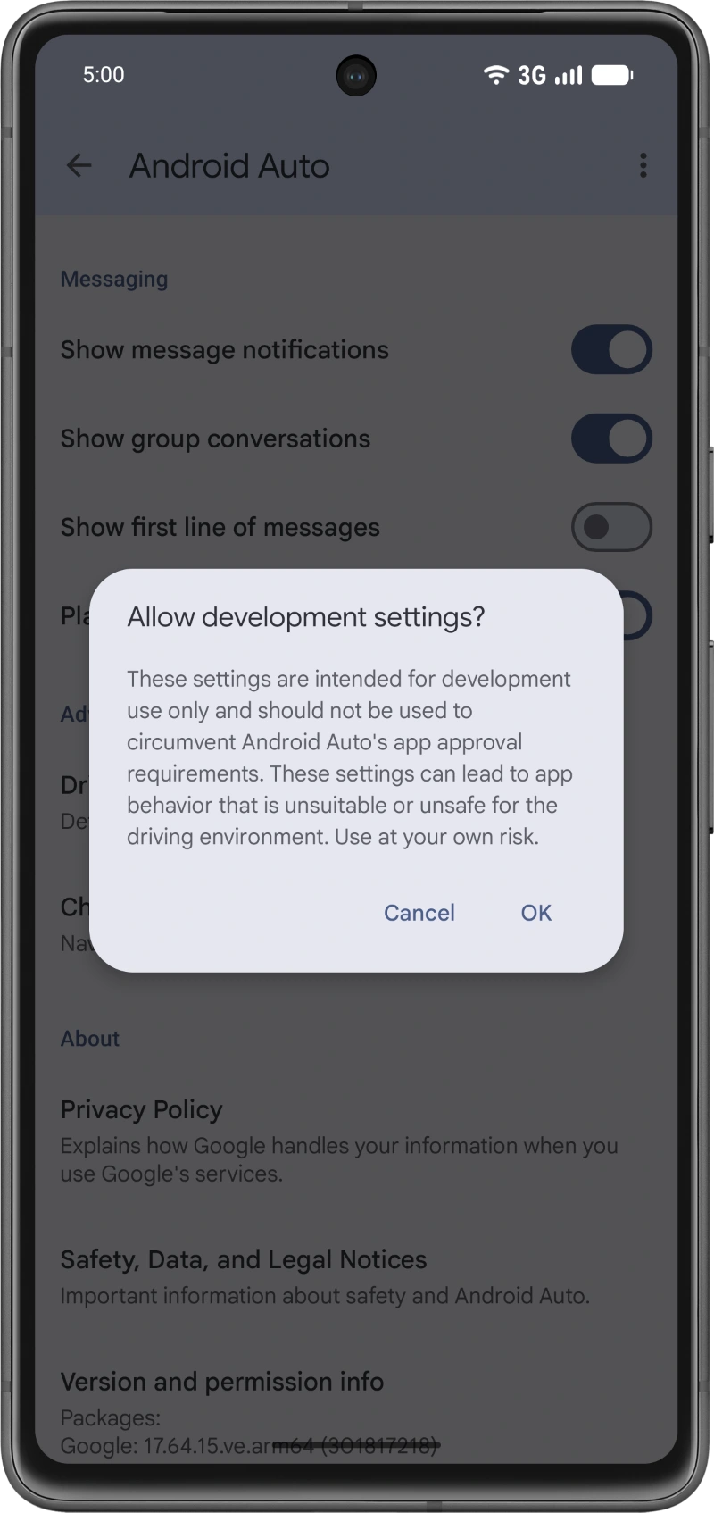 Confirm developer settings