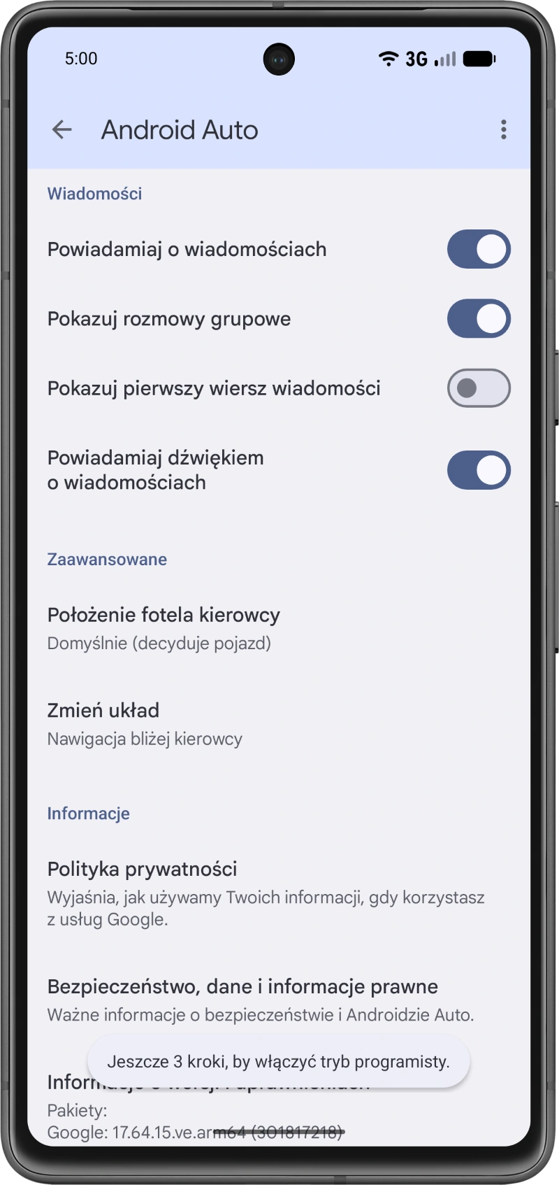 Włącz tryb programisty