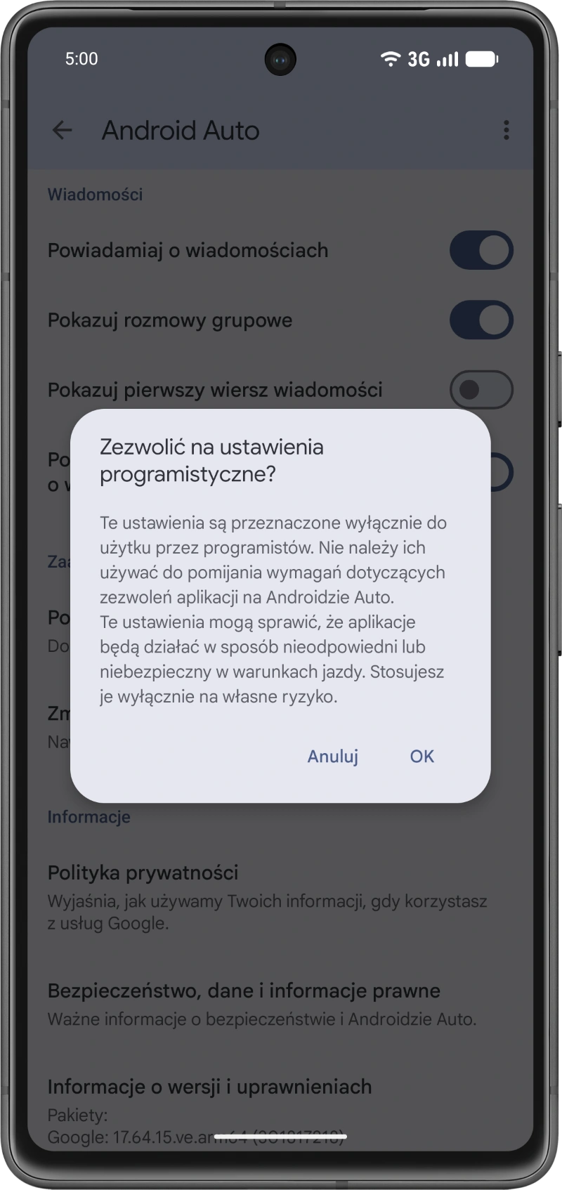 Potwierdź ustawienia