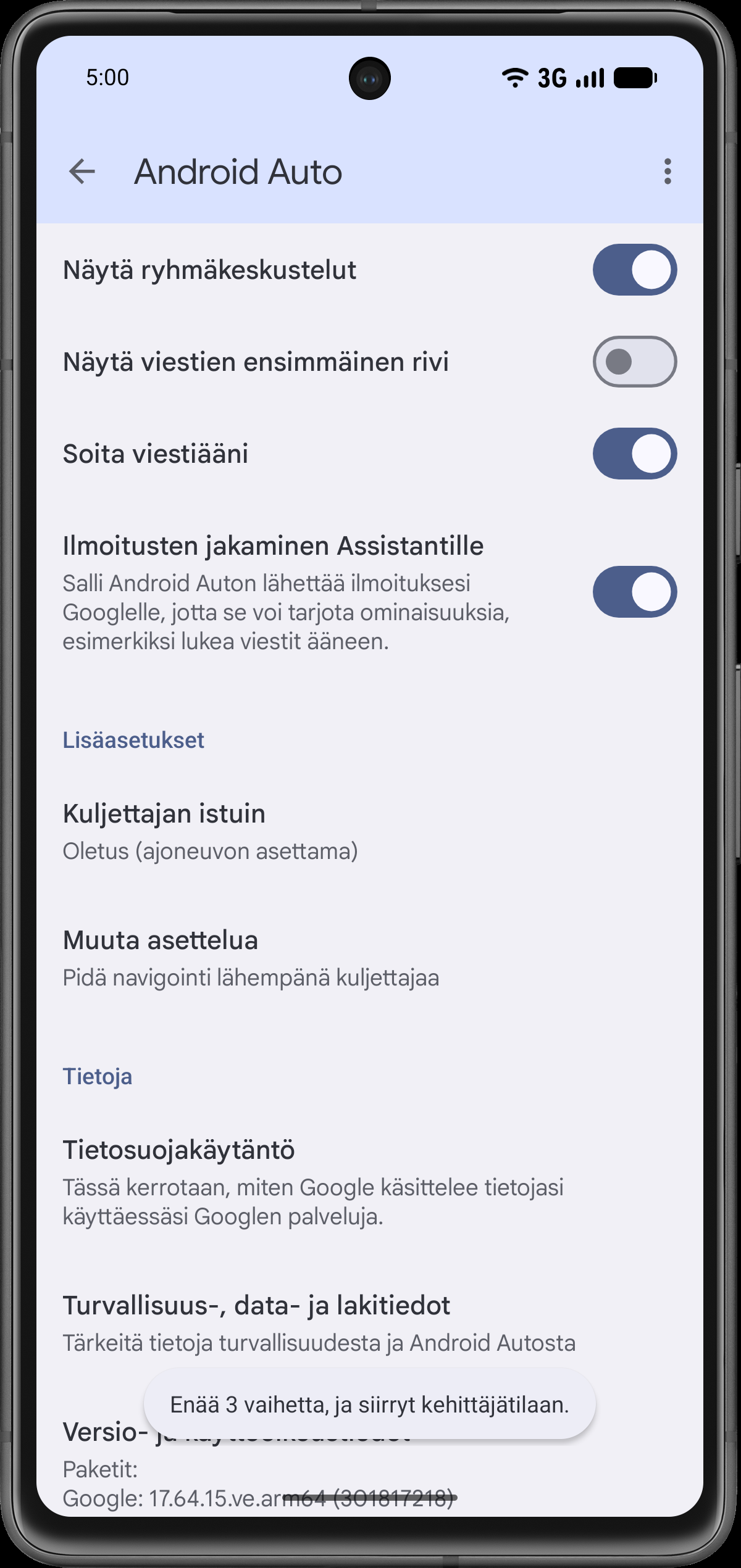 Ota kehittäjätila käyttöön