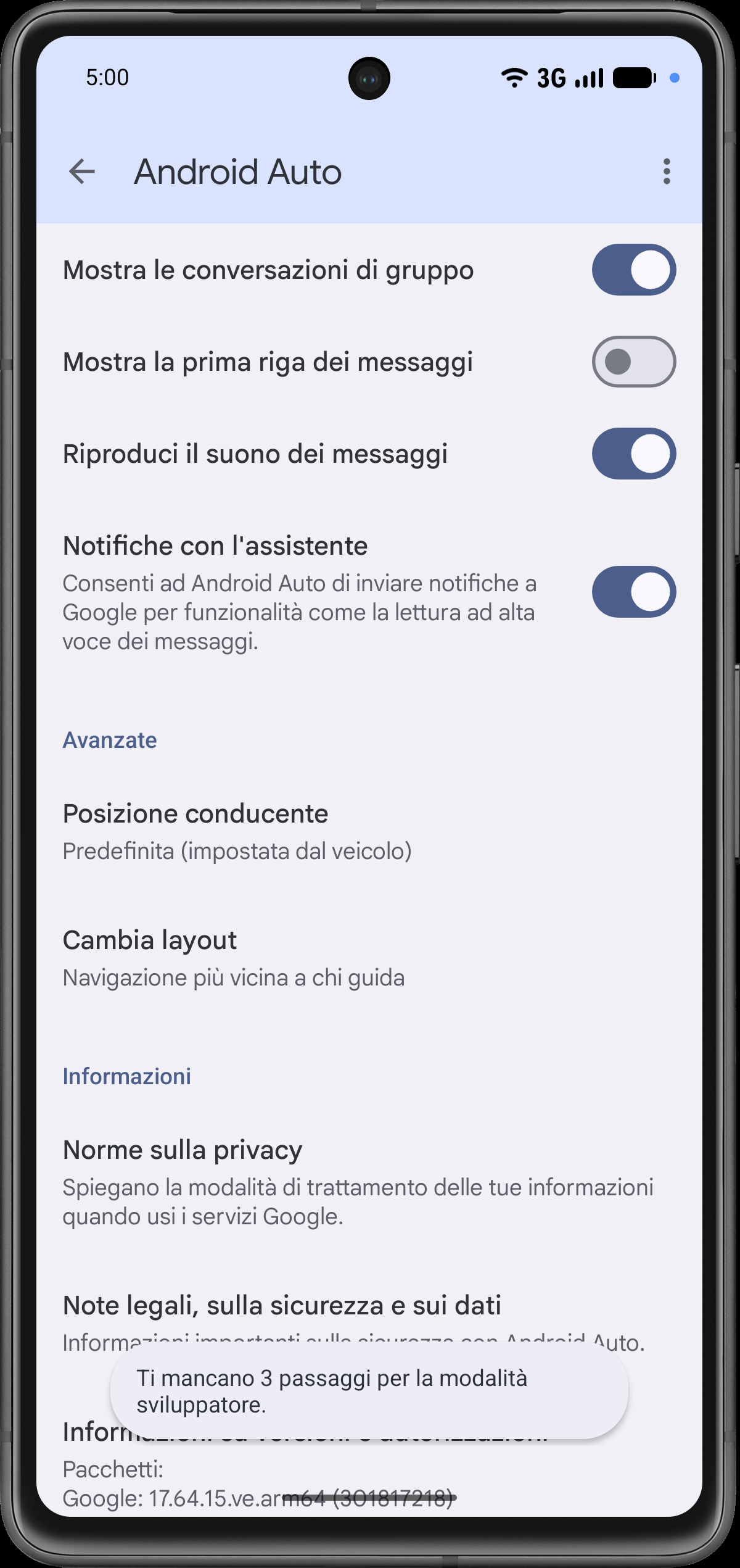 Attiva la modalità sviluppatore