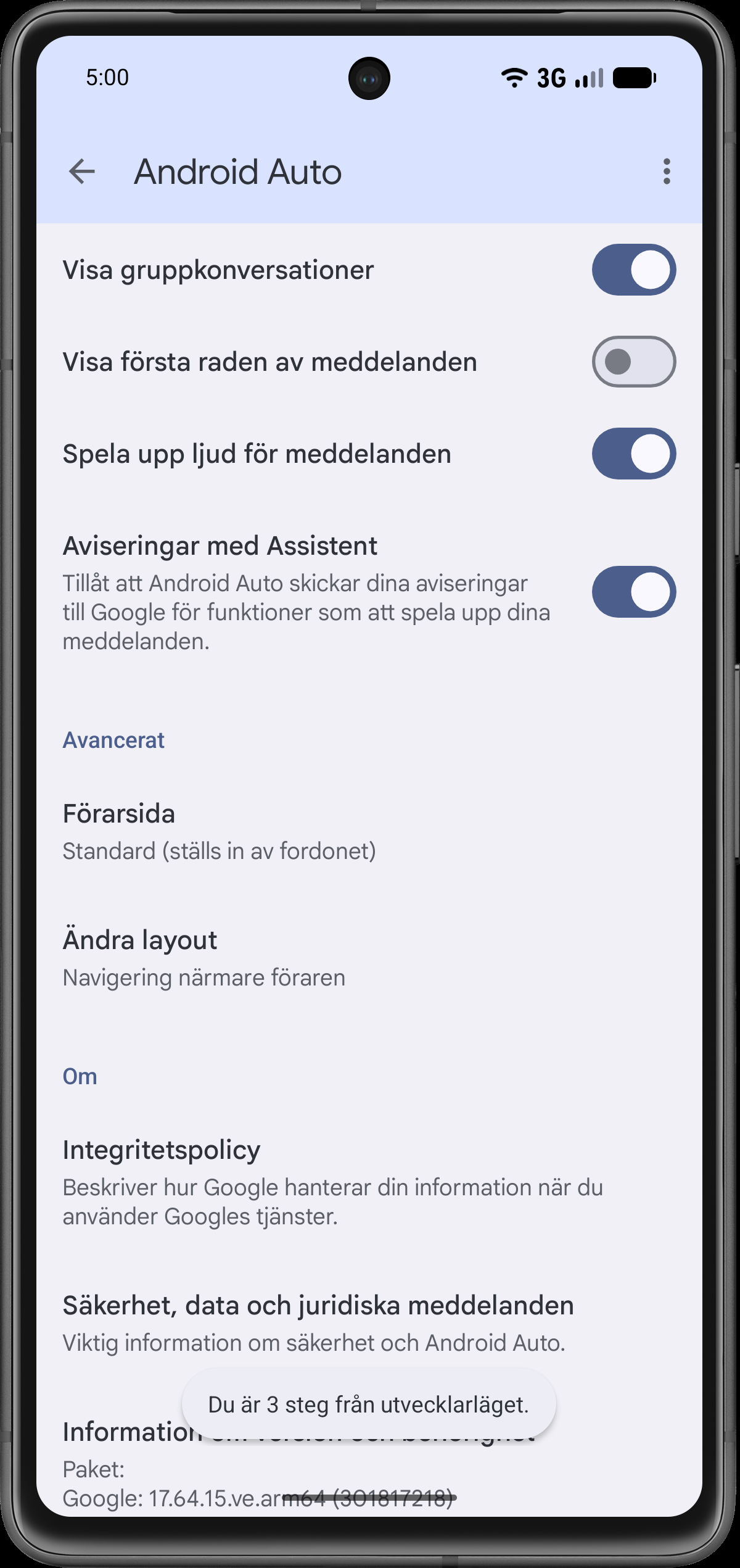 Aktivera utvecklarläge